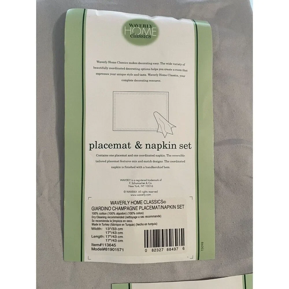 Waverly Placemats And Napkins Set Of 4 Green And Beige New